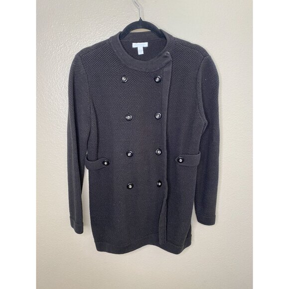Charter Club Womens Black Double-Breasted Sweater Jacket Button Large Cotton - Picture 2 of 6